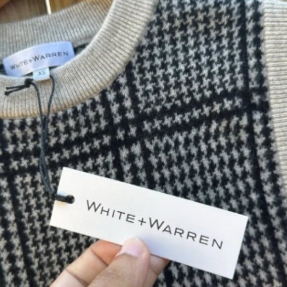 White + Warren Houndstooth Sweater in Black and Beige NWT - Picture 5 of 6